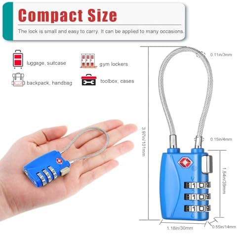 ZHEGE Travel Lock TSA Approved, Cable Travel Lock (Blue, 2P) — view 5