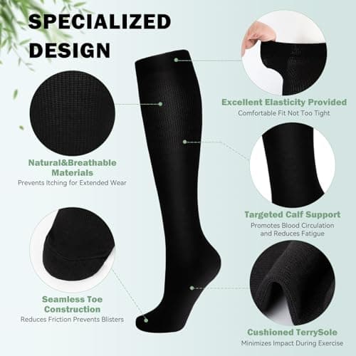 Bamboo Compression Socks for Women & Men, 3 Pairs Bamboo Viscose Socks, Compression Stockings Flight & Travel Support Socks for Work, Pregnancy, Cycling, Flying, Sports, Long Standing — view 5