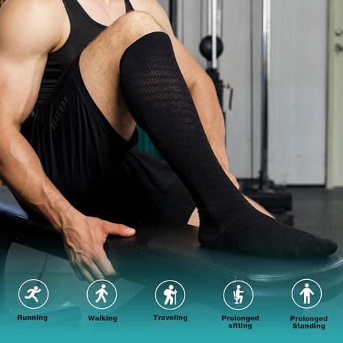 SONORAN 2 Pairs Compression Socks for Women & Men 20-30 mmHg Flight Compression Stockings Knee High Best Support for Running, Flying, Sports S/M (Black) — view 2