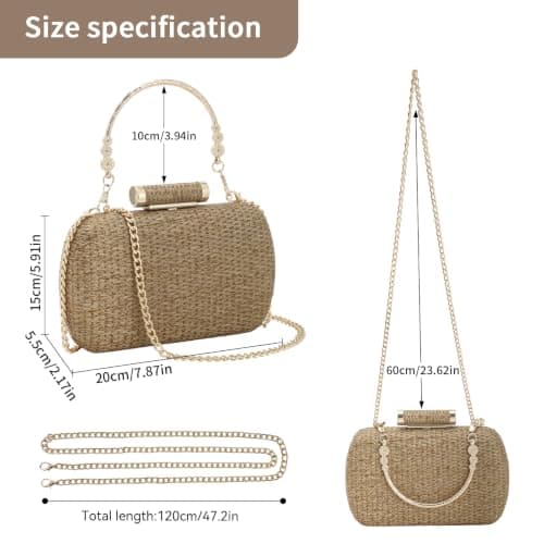 Cckuu Women's Raffia Straw Clutch Bag, Hand-Woven Wicker Evening Purse for Wedding & Beach Summer Holiday (Grey) — view 4