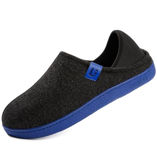 LongBay Mens Slippers Memory Foam Slip On House Shoes Men, Black/Blue 8 UK