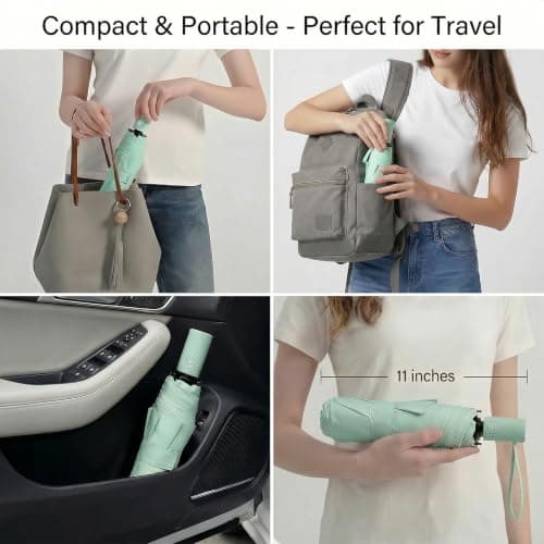 BAODINI Small UV Protection Travel Umbrella Compact for Rain and Sun UPF 50+ Windproof Portable 42 inch Umbrella for Women and Men Green & Black — view 5