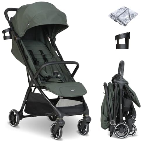 My Babiie MBX6 Autofold Stroller – from Birth to 4 Years (22kg), Foldable & Compact, Lightweight, Travel Buggy for Toddlers, Pushchair Includes Rain Cover - Forest Green
