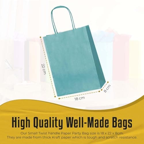 Thepaperbagstore 10 Dusty Teal Paper Bags with Twist Handles, 18x22x8cm — view 4