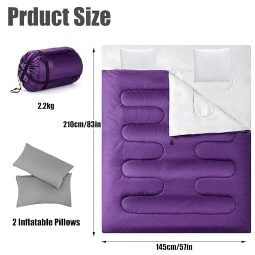 Double Sleeping Bag, Extra Large 3-4 Season Lightweight,Waterproof Indoor & Outdoor Use for Adults & Kids, Premium Sleeping bag for Hiking, Backpacking and Camping (Purple) — view 2