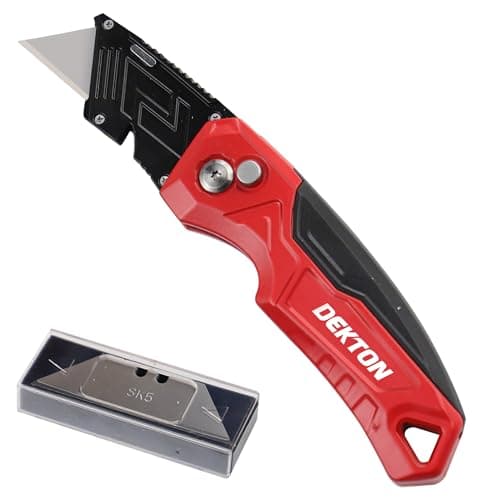 Dekton Pro Heavy Duty Folding Knife with Ergonomic Handle Rapid Blade Change Zinc Alloy Body Belt Clip Wire Cutter and Blade Storage for Vinyl Rubber Plastics and Carpet — view 2