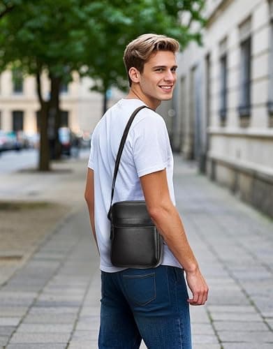 Leathario Shoulder Bag, Genuine Leather Cross Body Bag Men, Small Messenger Bag, Side Sling Bags for Work, Travel, Daily Use — view 3