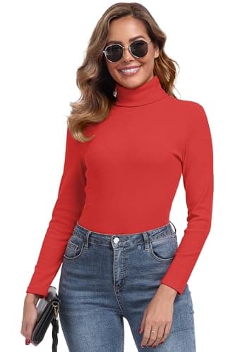 IWOLLENCE Turtleneck Women Thermal Tops Polo Neck Jumpers (Red, M) — view 2