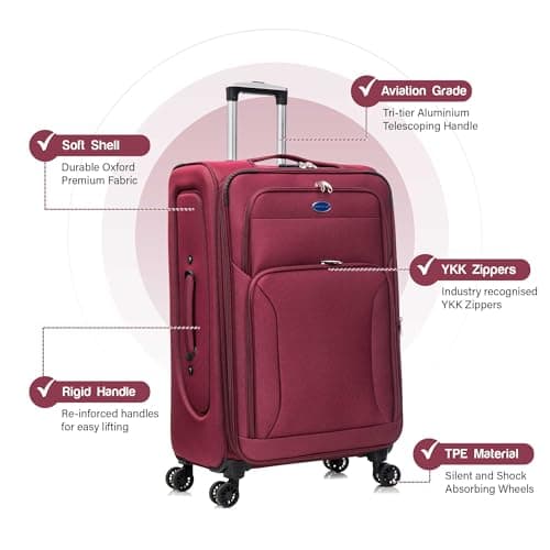 Aerostar Carry-on 20" Lightweight Soft Expandable Suitcase, Hand Luggage 4 Wheels & Combination Lock, 55x35x20cm | Accepted All Airlines easyjet, RyanAir, British Airways (Red, 32 litres) — view 2