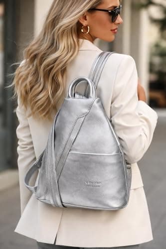LeahWard Anti-theft Women's Soft Geniune Leather Rucksack Unisex Backpack Bag Handbags For Holiday 244 (Silver) — view 3