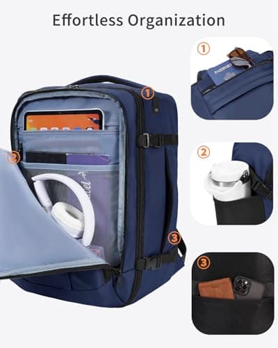 ECOHUB Ryanair Cabin Bags 40x30x20, Underseat Travel Bag with 9 Pockets, Recycled PET Eco Friendly Hand Luggage Backpack, Lightweight Rucksack for Women & Men, Carry on Bag with USB Port, 20L, Blue — view 4