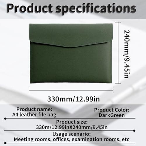YSDINK PU Leather A4 Document File Folder, Portable and Waterproof File Organizer with Magnetic Snap Closure, Envelope Storage Bag for Office, Home, School, Travel and Business Use (Dark Green) — view 2