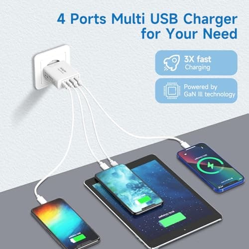 EU Travel Adapter Charger 2Pack, 25W UK to European Plug Adapter Fast Charging with 4 USB A, European Wall Adaptor EU USB Adaptor Plug Fast Charger for iPhone 17 16 15 14 13 12,iPad,Samsung Galaxy S25 — view 2