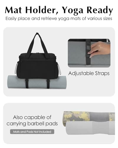 Small Gym Bag Womens with Yoga Mat Holder and Wet Compartment, Puffer Black — view 5
