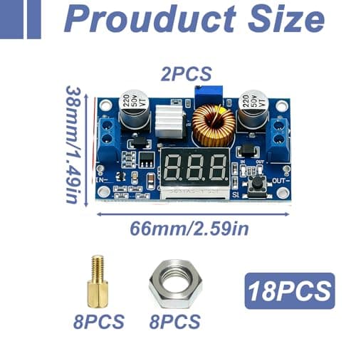 2 Pack DC Buck Converter, Step Down Voltage Regulator 4-38V to 1.25-36V Adjustable Output Regulator Board 5A Max with Mini Voltmeter LED Indicator for DIY Electronics Arduino Raspberry Pi Projects — view 2