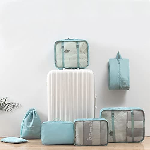 7 Set Packing Cubes for Suitcases, Expandable Luggage Packing Organizers for Travel Accessories, Durable and Lightweight Travel Essential Storage Bags for Woman & Man (Blue) — view 6