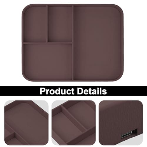 VOVIPO Faux Leather Valet Tray,with 2 in 1 Wireless Charging Compatible With iPhone/17/16/15/15 Plus/15 Pro/15 Pro Max/14/13/12/Wireless earphones,Office/Home Desk Organizers Tray-Brown — view 5