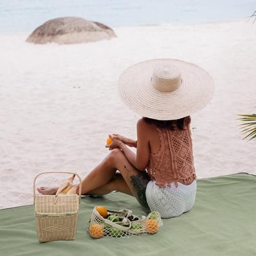 VonShef Picnic Blanket, Green Herringbone, 200x220cm — view 2