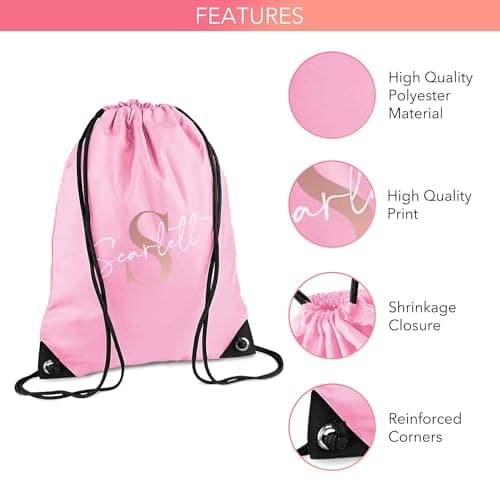 Print Maniacs Personalised Drawstring Bag for Kids Back to School PE Bag, Swim Bag with Name Ideal for Boys, Girls, Toddlers,and Primary School Students Perfect School Bag Pink — view 3