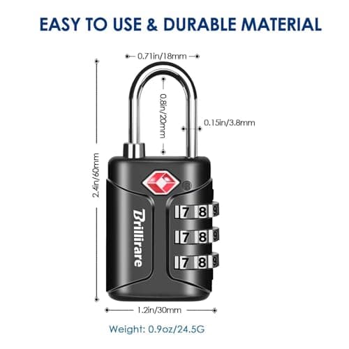 Brillirare 4 Pack TSA Approved Luggage Locks, Combination Travel Padlock, 3-Digit Waterproof Lock, TSA Accepted Outdoor Keyless Resettable Lock for Lockers, Bags, Backpack, Gym, Gate-Black — view 2