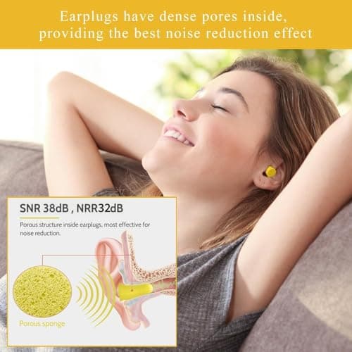 60 Pairs Earplugs for Sleeping, Super Soft Ear Plugs 38dB SNR Noise Cancelling Hearing Protection for Studying, Work, Flying, Snoring Blocking, One Size Fits Virtually Every Wearer, Yellow — view 3