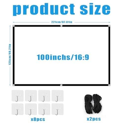100 Inch Projector Screen, 16:9 HD Portable Projection Screen, Foldable Wrinkle Free Projector Screen with Hooks and Ropes for Indoor Home Theatre, School Presentations, Office Meetings and Outdoor Us — view 2