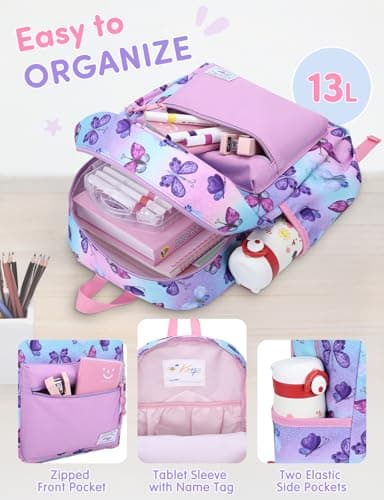Kasgo Kids Backpack for Girls, School Bag Ages 6-9, Butterfly — view 3