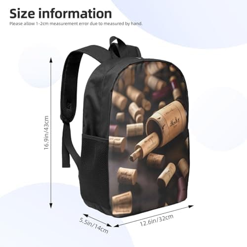 HJLUUFT Wine Bottle Cork Print Travel Backpack Carry On Flight Approved-Laptop Backpack,Personal Item Travel Bag with Friendly Design, Black, One Size — view 3