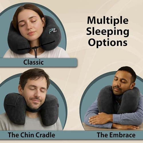 FLOWZOOM AIR Travel Neck Pillow for Airplane Inflatable Hooded Black Size L — view 4