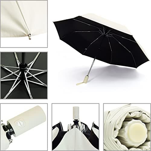SY COMPACT Automatic Windproof Umbrellas Travel Strong Umbrella for Rain and Sun Protection Small Umbrella UV Blocking for Women and Men (Cream) — view 3