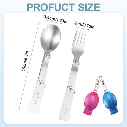 2 Pack Foldable Spoon and Fork Set, Portable 304 Stainless Steel Travel Utensils, Folding Sporks with Storage Case for Camping, Hiking, Outdoor Picnic, Backpacking — view 2
