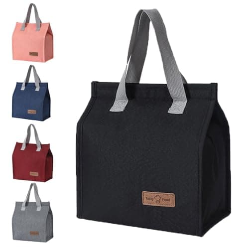 June Tech Insulated Lunch Tote Bag for Women Men Kids Adults - Reusable Thermal Cooler for Work School Picnic Travel (Black)