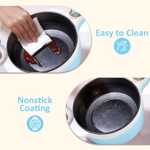 Electric Hot Pot with Steamer – 1.8L Multi-Functional Cooker, Non-Stick, Adjustable Temperature, Portable & Compact for Easy Cooking, Boiling, Simmering & Frying – Ideal for Home, Dorm & Travel (Blue) — view 5