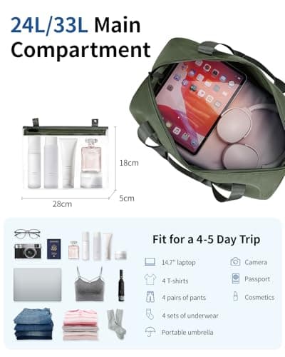 ECOHUB for Ryanair Cabin Bags 40x30x20, Expandable Underseat Hand Luggage Bag, Foldable Carry On Bag with Removable Wet Pocket, Water-Resistant Overnight Hospital Weekend Bag for Women (Green) — view 4