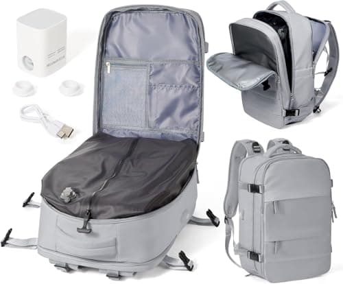 WEPOET Vacuum Backpack Travel with Pump for Man Women, Travel Carry on Backpack Flight Approved, Ryanair Cabin Bags 40x30x20, Waterproof Laptop Backpacks Casual Daypack, Gray