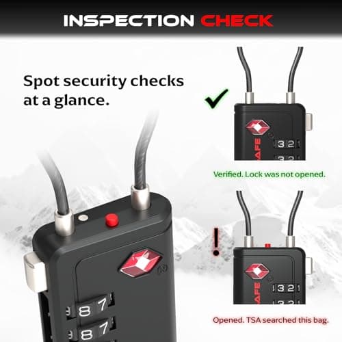 Vipersafe New TSA008, TSA Approved Luggage Lock with Open Alert Indicator – 4-Digit Travel Lock for Luggages, Bags & Backpacks – Heavy Duty Flexible Cable Padlock (Black, 1-Pack) — view 5