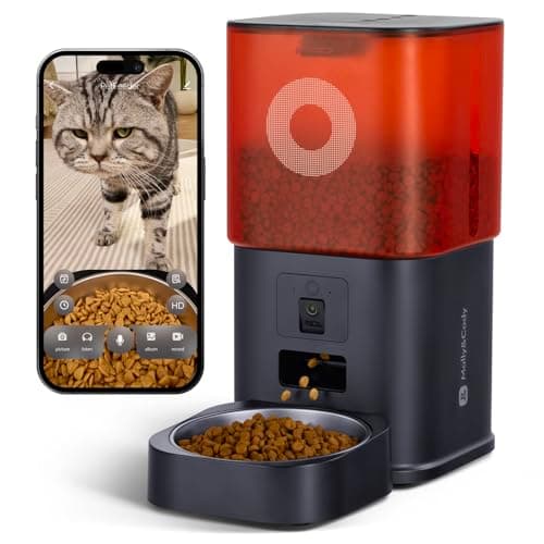 Automatic Cat Feeder with Camera: 6L Automatic Dog Feeder with 2-Way Audio Night Vision Dual Power Supply App Control 2.4G WiFi, Timed Auto Cat Food Dispenser with Stainless Steel Bowl (Black)