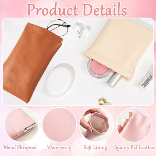 10Pcs Snap Closure Organizer Pouch, XingyLi No Zipper Leather Pocket Cosmetic Bags, Waterproof Portable Mini Makeup Bag, Self Closing Coin Purse Squeeze Travel Pouch for Headphones Jewelry Glasses — view 3
