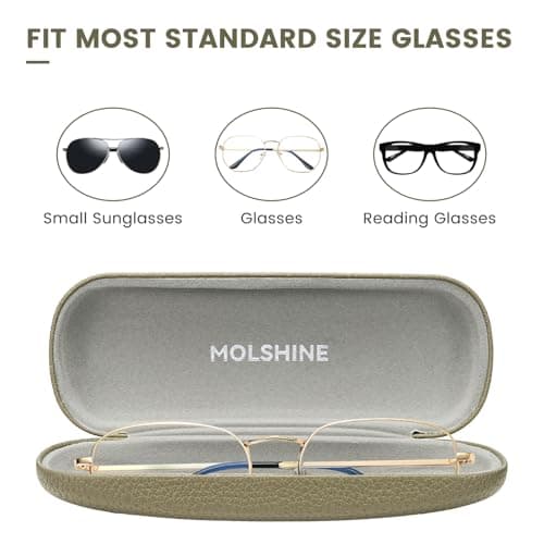 molshine Hard Shell PU Leather Glasses Case,Travel Portable Eyeglass Case for Men Women Girl Travel Study Work (Olive green) — view 4