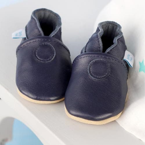 Dotty Fish Barefoot Soft Sole Leather Baby Shoes - Navy Blue 12-18 Months — view 3