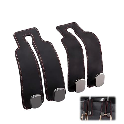 JinRuiCPeng 2 Pack Car Hooks for Headrest, Leather Car Seat Back Storage Organizer, with Wide Deep Double Hooks, Rotating Auto Seat Hangers for Handbags Groceries Coats Umbrellas Interior Accessories