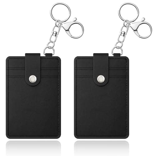 2pcs Soft Credit Card Holder, Wallet Case with Key Ring, Minimalist Compact Card Holder for Women and Men, Portable Faux Leather Keychain Card Wallet for ID, Bank Cards, Travel, and Keys, Black