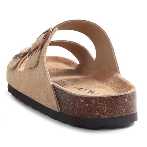 ODOLY Unisex Cork Footbed Slide Sandal, Arch Support Summer Outdoor Sandals with Adjustable Buckle for Women and Men, Taupe Suede, 6.5-7 Women/5-5.5 Men — view 5