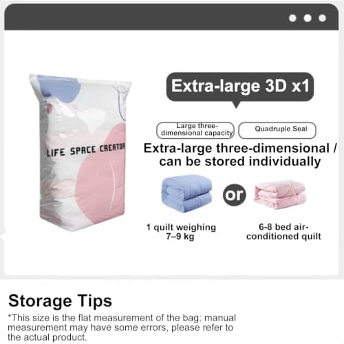 Vacuum Storage Bags, Vacuum Pack Bags for Clothes, No Pump Needed Space Saver Bags for Duvets, Bedding and Blankets, Reusable Compression Storage Bags for Home Organisation (100x80x38cm, 3PCS) — view 6