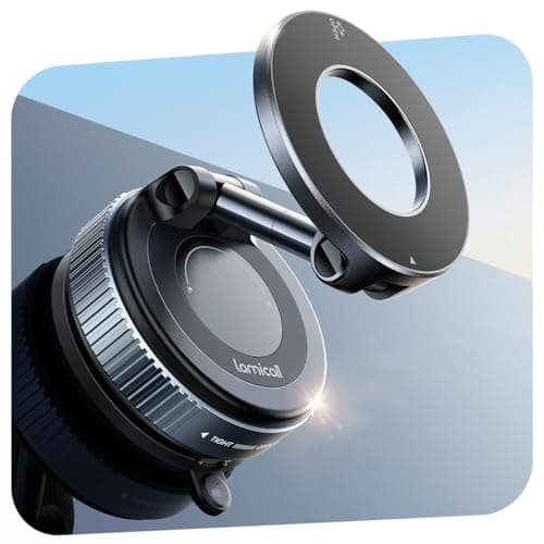 Lamicall Vacuum Magnetic Car Phone Holder, Upgraded Suction Cup Car Mount for Magsafe, 360° Rotatable for iPhone 17 16 15 13 12 Pro/Max/Plus/Air/Mini on Mirror, Smooth Surface, Windscreen - Black