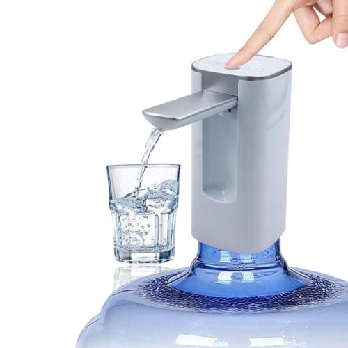 HUAPPNIO Electric Water Bottle Pump Rechargeable Water Dispenser Autofolding Spout Smart Portable USB Charging for Kitchen Office Home Camping Bedroom Campervan White