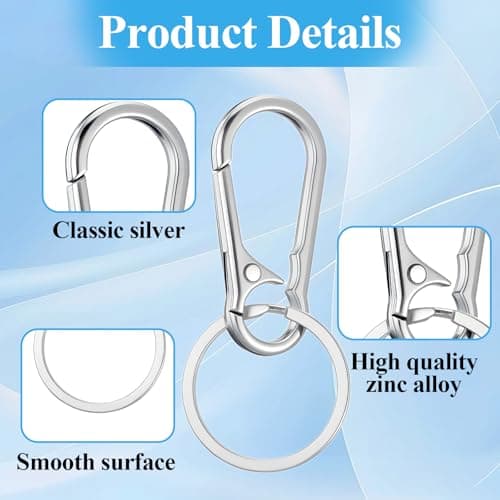 BOHUIZ 10 Packs Metal Keychain Carabiner Clip, Stainless Steel Heavy Duty Key Chain, Keyring Key Ring Chain Clips Hook Holder Key Organizer for Men Women,Silver — view 4