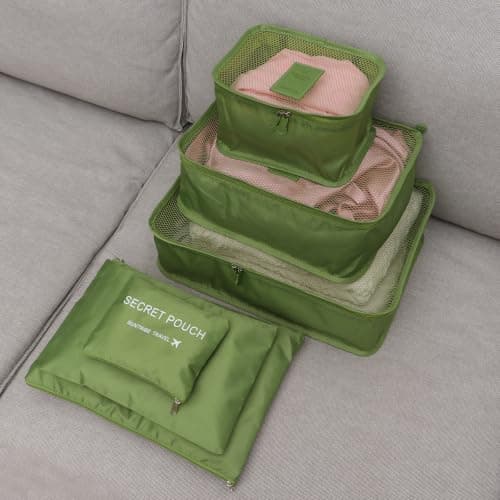 6Pcs Waterproof Travel Storage Bags, Green Oxford Fabric Organisers — view 5
