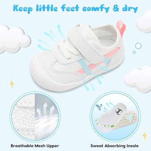 JIASUQI Infant Barefoot Shoes Girls Boys Baby Non-Slip First Walking Shoe Newborn Crib Lightweight Sneakers Wide Baby Indoor Outdoor Shoes(MultiWhite 128,12-18 Months) — view 5
