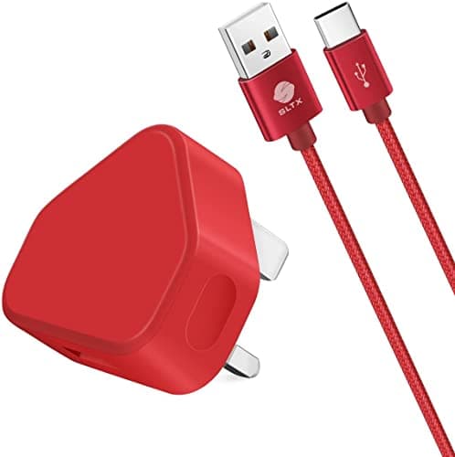 plugs usb c UK 3 Pin Plug USB Mains Charger Adapter& usb charge cable 2m Braided 2M (Red)